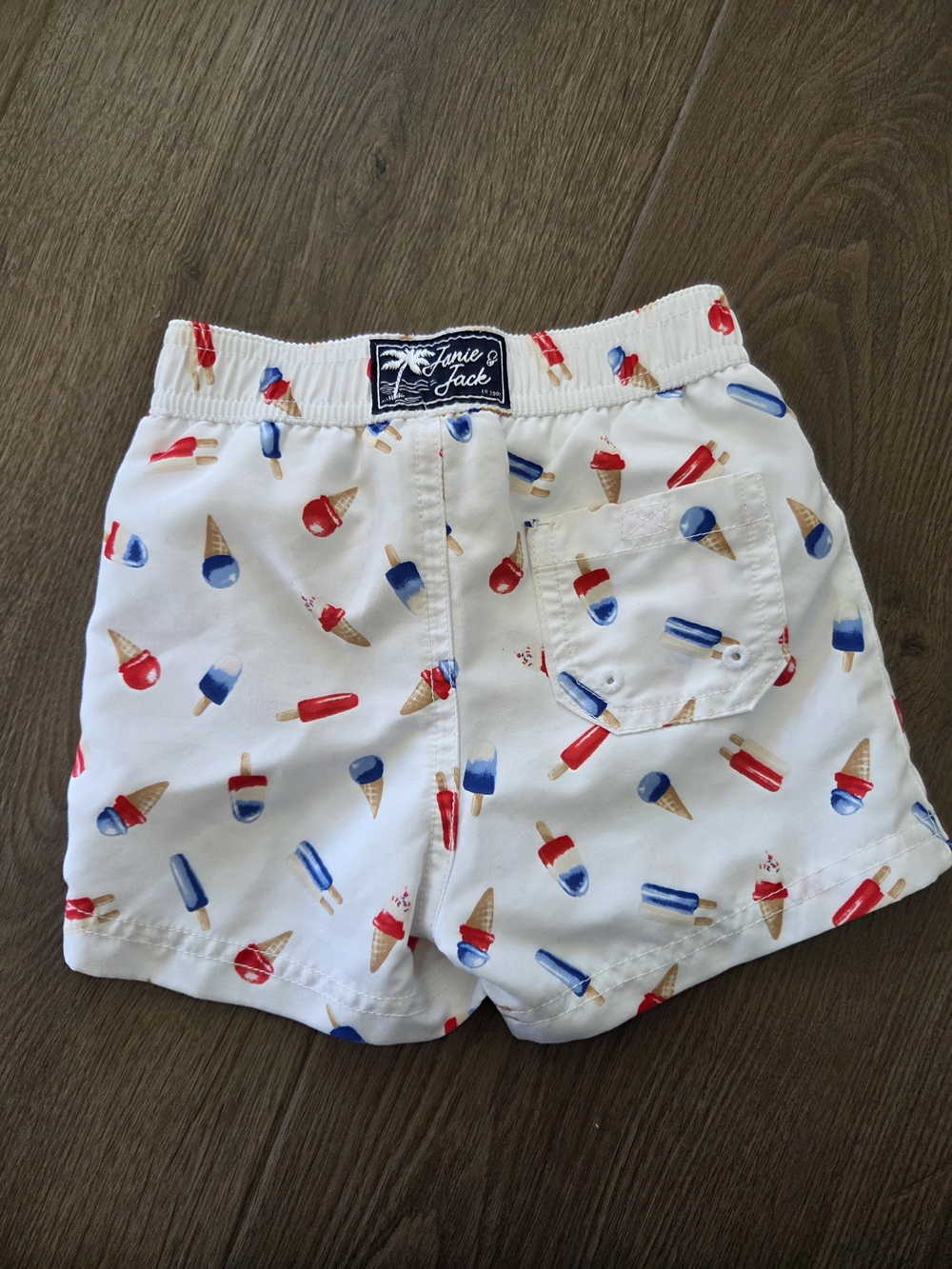 Janie and Jack White Swim Shorts with Red and Blue Ice Cream Print